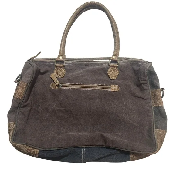 Myra Bag Amaryllis Upcycled Canvas & Cowhide Messenger Bag Rustic Western - Picture 2 of 13